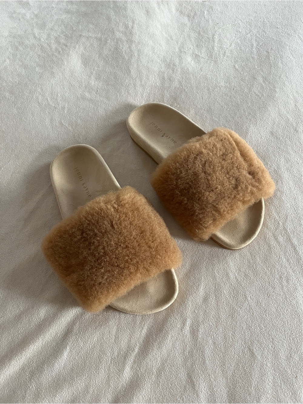 Jenni Kayne Shearling Fur Slide Sandals Slipper Natural Tan Size 38 Slip On